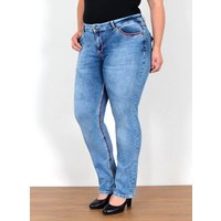 ESRA Straight-Jeans FG12 Straight Fit Jeans Damen High Waist Hose Kontrastnähte bis Plus Size, Straight Jeans Hose Stretch hohe Leibhöhe dicke Naht bis Große Größe, Gerade Schnitt Jeanshose Hoch Bund weiße Naht rote Naht bis Übergröße, Regular Jeans High Waist Hose Damen Jeans Straight mit dicken Nähten, Jeans Damen Jeans Hose Damen Hose, High Waist Jeans Damen High Waist, Damen Jeans Straight Damen Hose von ESRA