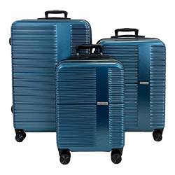 ESS COO - Koffer Kabine / Mittel / Groß / Set Gepäck, Hartschale, ABS, 4 Lenkrollen mit integriertem TSA-Schloss, Saphirblau, Set de 3, Hartschalenkoffer von ESS COO