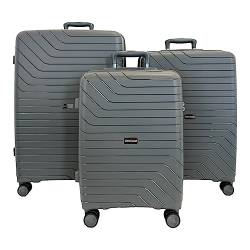 ESS COO Koffer Kabine / Mittel / Groß / Set aus starrem Gepäck aus Polypropylen (PP) mit 4 Lenkrollen mit integriertem TSA-Schloss, grau, Set de 3, Hartschalenkoffer; Lenkrollen von ESS COO