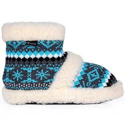 ESTRO Damen Hausschuhe - Bequeme und Warme Pantoffeln aus Merinowolle, rutschfeste Außensohle, Unisex Pantoletten für Winter B03 (44/45, Blau) von ESTRO