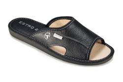 ESTRO Hausschuhe Herren Leder Herrenhausschuhe - Hausschuh Männer Pantoffel Pantoffeln Pantoletten Slipper Mann Verano (46 EU, Schwarz) von ESTRO