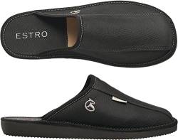 ESTRO Hausschuhe Herren Leder Herrenhausschuhe - Hausschuh Männer Pantoffel Pantoffeln Pantoletten Slipper Mann Warm FROST (41 EU, Onyx) von ESTRO