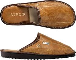 ESTRO Hausschuhe Herren Leder Herrenhausschuhe - Hausschuh Männer Pantoffel Pantoffeln Pantoletten Slipper Mann Warm Rust (41 EU, Kamel, 41) von ESTRO