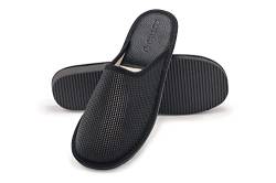 ESTRO Slipper Herren Sommer Hausschuhe - Offene Hausschuhe Herren Leder Hausschuhe Männer Pantoffeln Herren Pantoletten F19 (Schwarz F20, 44 EU) von ESTRO