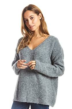 ETERKNITY - Bouclé-Strick Pullover mit V-Ausschnitt für Damen, Grau, L von ETERKNITY