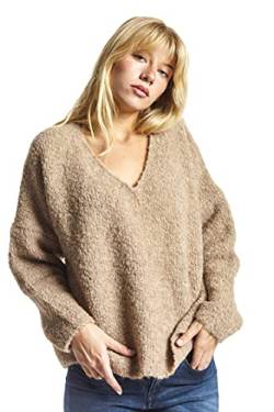 ETERKNITY - Cropped Bouclé-Strick Pullover mit V-Ausschnitt für Damen, Beige, L von ETERKNITY