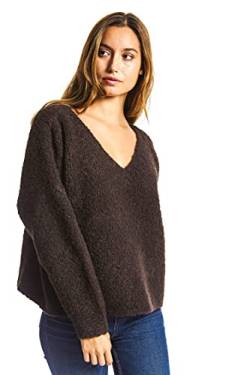 ETERKNITY - Cropped Bouclé-Strick Pullover mit V-Ausschnitt für Damen, Braun, L von ETERKNITY