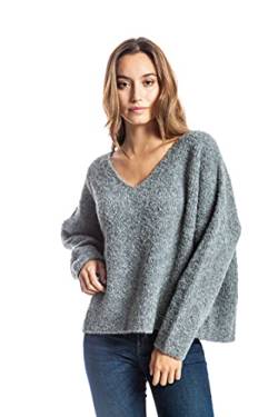 ETERKNITY - Cropped Bouclé-Strick Pullover mit V-Ausschnitt für Damen, Grau, M von ETERKNITY