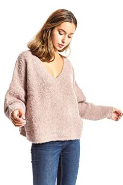 ETERKNITY - Cropped Bouclé-Strick Pullover mit V-Ausschnitt für Damen, Rosa, M von ETERKNITY