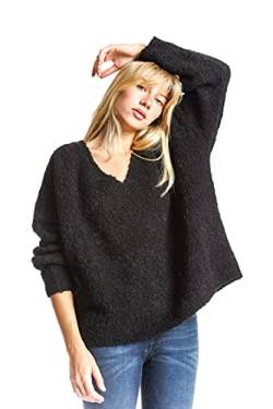 ETERKNITY - Cropped Bouclé-Strick Pullover mit V-Ausschnitt für Damen, Schwarz, M von ETERKNITY