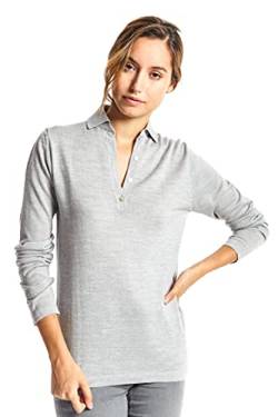 ETERKNITY - Damen Pullover mit Polo Ausschnitt aus Extra Fine Merinowolle, Hellgrau, L von ETERKNITY