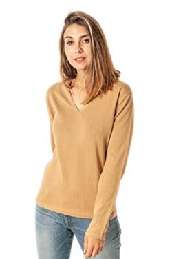 ETERKNITY - Damen Pullover mit V-Ausschnitt aus Recycelte Baumwolle, Camel, S von ETERKNITY