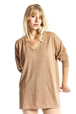 ETERKNITY - Oversize Pullover mit V-Ausschnitt aus Extra Fine Merinowolle für Damen, Camel, L von ETERKNITY