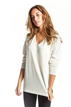 ETERKNITY - Oversize Pullover mit V-Ausschnitt aus Extra Fine Merinowolle für Damen, Weiß, S von ETERKNITY