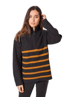 ETERKNITY Pullover Damen Wolle Rollkragen Reißverschlüsse Gestreift Druck, Schwarz , S von ETERKNITY