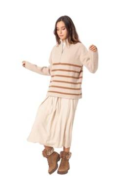 ETERKNITY Pullover Damen Wolle Rollkragen Reißverschlüsse Gestreift Druck, ekrü, S von ETERKNITY