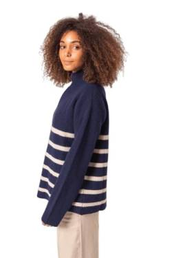 ETERKNITY Pullover Damen Wolle Rollkragen Reißverschlüsse Gestreift Druck, marineblau, S von ETERKNITY