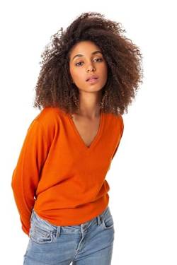 ETERKNITY Pullover für Damen aus Baumwolle mit V-Ausschnitt, orange, M von ETERKNITY