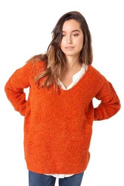 ETERKNITY Pullover für Damen aus Baumwolle mit V-Ausschnitt, orange, S von ETERKNITY