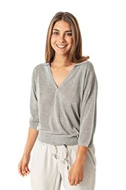 ETERKNITY - Pullover mit Polo Ausschnitt aus Nachhaltige Viskose für Damen, Grau Melange, M von ETERKNITY