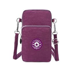 ETORRY Handytasche zum Umhängen Damen, Multifunktionale Umhängetasche 3 Schichten Crossbody Schultertasche Mini Handtasche Nylon Wristlet Geldbörse. (Purple) von ETORRY