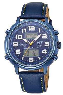 ETT Eco Tech Time EGS-11450-32L Funk-Solar Herrenuhr Hunter II Lederband Blau von ETT Eco Tech Time