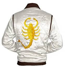 EU Fashions Drive Scorpion Jacket Ryan Gosling Driver Bomber Ivory Satin Jacket von EU Fashions