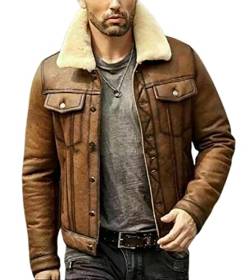 EU Fashions Herren B3 Pilot Flieger Kunstfell Shearling Braun Bomber Echtes Leder Schaffell Jacke für Winter, braun von EU Fashions