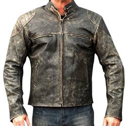 EU Fashions Herren Vintage Motorrad Cafe Racer Retro Moto Distressed Lederjacke, G. Cafe Racer Jacke in Antik-Optik, Schwarz, L von EU Fashions