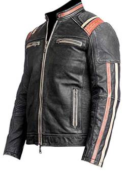 EU Fashions Herren Vintage Motorrad Cafe Racer Retro Moto Distressed Lederjacke Gr. M, D. Retro 3 Kunstlederjacke von EU Fashions