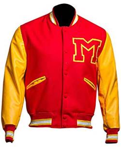 EU Fashions Letterman Michael Jackson M Logo Varsity Jacke, Rot und Gelb – Wolle mit Kunstärmeln, Medium von EU Fashions