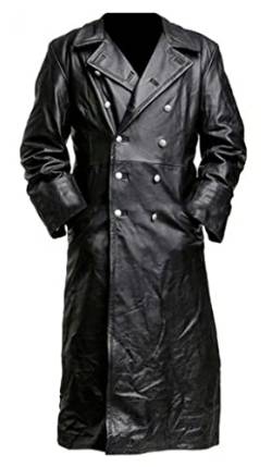 EU Fashions Schwarzer Trenchcoat aus echtem Leder, Deutscher Klassiker Offizier Militäruniform, Leder, XXXXL von EU Fashions