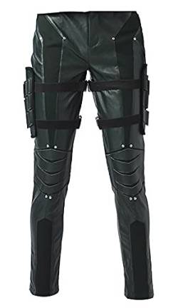 Green Arrow S5 Oliver Queen Stephen Amell Kostüm mit Kapuze Lederjacke Hose Gr. L, Green Arrow Kunsthose von EU Fashions