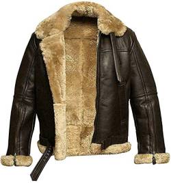 Herren-Bomberjacke aus echtem Schafsleder, Pilotenflieger B3 WWII Flying Cockpit, dicke Wolle innen/innen Gr. XXXL, Braun/Herren-Lederjacke mit Fell von EU Fashions