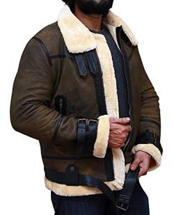 Herren-Bomberjacke aus echtem Schafsleder, Pilotenjacke, B3, WWII Flying Cockpit, dicke Wolle innen/innen, Braun – echtes Leder, L von EU Fashions