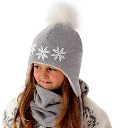 EU Ware Marika Baby Mädchen Winterset Wintermütze Bommelmütze gefüttert Schal Grau Größe 46 von EU Ware