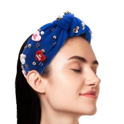 EUBEISAQI Geknotetes Stirnband für Frauen, geknotetes Valentinstag-Stirnband, Liebes-Herz-Perlen-Top-Knoten-Kopfschmuck, Be Mine Love Charm-Strass-Kristall-Juwelen-verziertes Haarband für den von EUBEISAQI