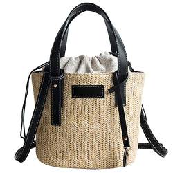 EUBEISAQI Sommer-Strand-Stroh-Tasche für Frauen, einfache tragbare Eimertasche, kleine Tasche, Damenmode, gewebte Umhängetasche von EUBEISAQI