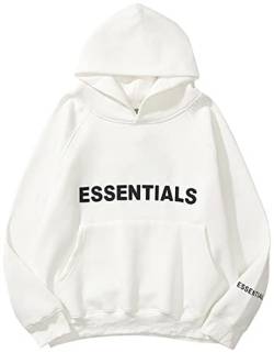 EUDOLAH Damen Herren Langarm Fleece Kapuzenpullover Hip Hop Essentials Hoodie Sweatshirt Paare Unisex Kapuzenjacke mit Tasche Z-Weiß XL von EUDOLAH