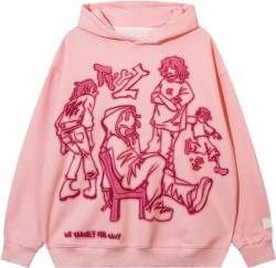 EUDOLAH Damen Herren Y2K Hoodie Charakter Graffiti Kapuzenpullover Langarm Unisex Oversized Sweater mit Kapuze 01 Rosa S von EUDOLAH