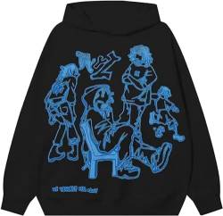 EUDOLAH Damen Herren Y2K Hoodie Charakter Graffiti Kapuzenpullover Langarm Unisex Oversized Sweater mit Kapuze 01 Schwarz Blau M von EUDOLAH