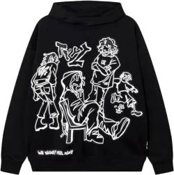 EUDOLAH Damen Herren Y2K Hoodie Charakter Graffiti Kapuzenpullover Langarm Unisex Oversized Sweater mit Kapuze 01 Schwarz L von EUDOLAH