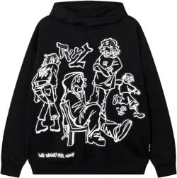 EUDOLAH Damen Herren Y2K Hoodie Charakter Graffiti Kapuzenpullover Langarm Unisex Oversized Sweater mit Kapuze 01 Schwarz M von EUDOLAH