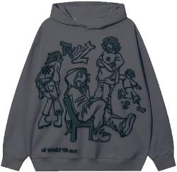 EUDOLAH Damen Herren Y2K Hoodie Charakter Graffiti Kapuzenpullover Langarm Unisex Oversized Sweater mit Kapuze Grau M von EUDOLAH