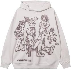 EUDOLAH Damen Herren Y2K Hoodie Charakter Graffiti Kapuzenpullover Langarm Unisex Oversized Sweater mit Kapuze Weiß S von EUDOLAH