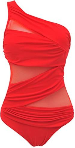 EUDOLAH Damen Tankinis Sexy Uni Bandeau Figurformender Beachwear (XL, Rot-FR) von EUDOLAH