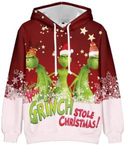 EUDOLAH Herren 3D Weihnachten Kapuzenpullover Hooded Christmas Langarm Kordelzug Unisex Sweatshirt mit Tasche Grün-04 XL von EUDOLAH