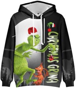 EUDOLAH Herren 3D Weihnachten Kapuzenpullover Hooded Christmas Langarm Kordelzug Unisex Sweatshirt mit Tasche Grün-05 L von EUDOLAH