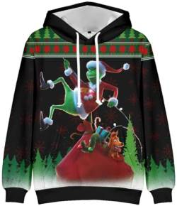 EUDOLAH Herren 3D Weihnachten Kapuzenpullover Hooded Christmas Langarm Kordelzug Unisex Sweatshirt mit Tasche Grün-10 XXL von EUDOLAH