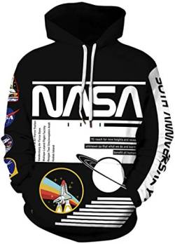 EUDOLAH Herren Hoodies 3D Druck NASA Astronaut Logo Kapuzenpullover mit Tasche (2XL A-Schwarz) von EUDOLAH